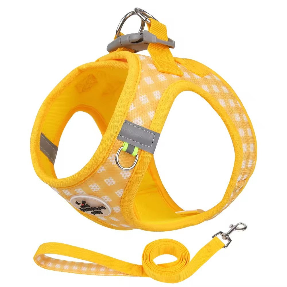 Colete Peitoral para Gatos com Estampa Xadrez, Coleira Atraente para Gatinhos, Coleira Anti-perda para Filhotes, Respirável para Exteriores, Ajustável e Refletora