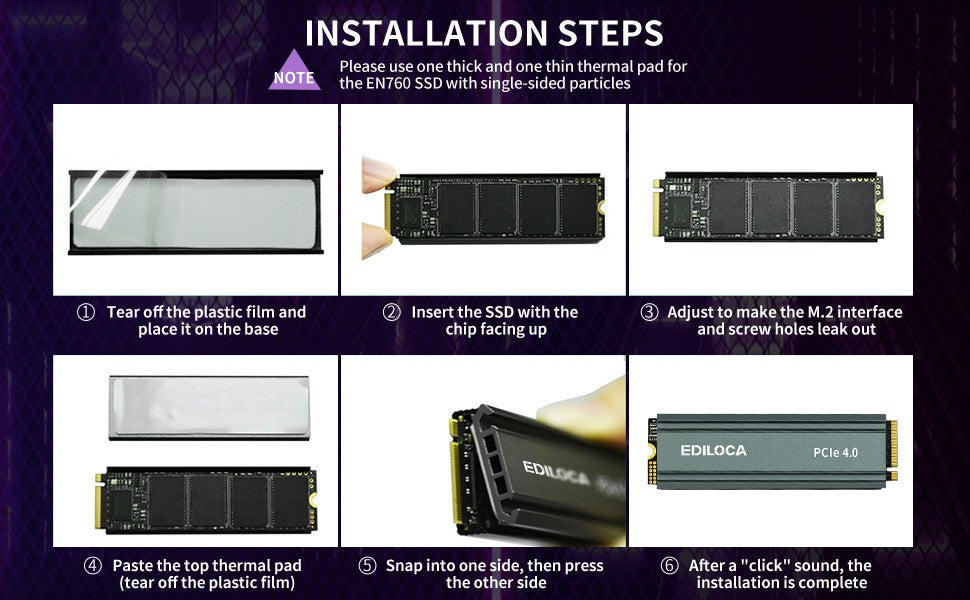 Ediloca EN760 SSD M.2 2280 NVME SSD with Heatsink PCIe Gen4.0x4 3D NAND TLC 4800MB/s Internal Solid State Drive for PS5/PC