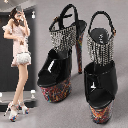 17CM Summer Shoes Women luxury Sandals Platform Ladies Shoes Stripper Womens High Heels Geometric Fluorescent Night light Heels