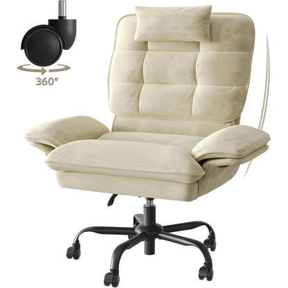 Velvet Executive Office Chair, Ergonomic Chair with Flip-up Arms, 135° Reclining Office Chair with Side Pockets & Headre