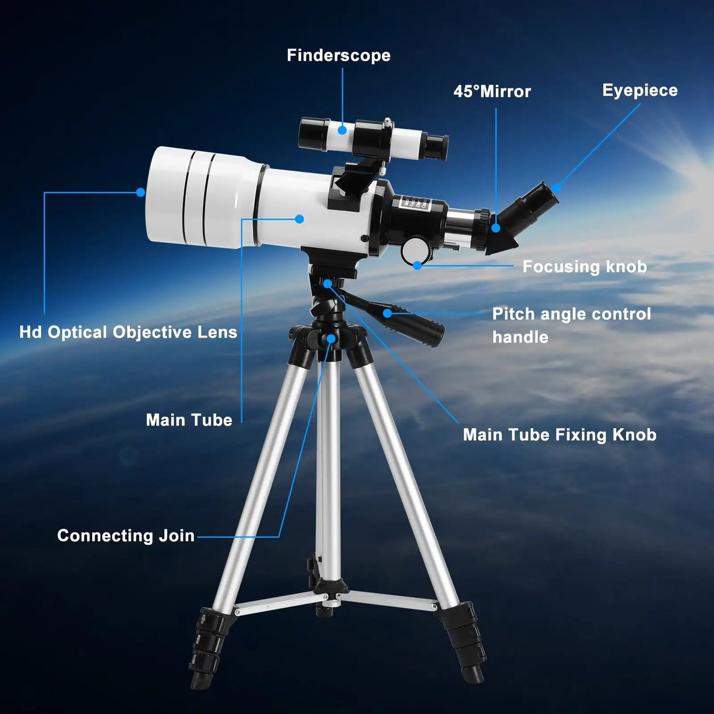 Telescópio Astronômico Profissional F30070 Alta Ampliação Prisma Bak4 HD Para Observar a Lua, Estrelas e Pássaros