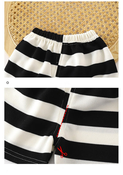 Conjunto Infantil 2PÇS Novo Verão Manga Curta +Shorts Listrado Menino Menina Criança Camiseta Roupa de Bebê Roupa Infantil