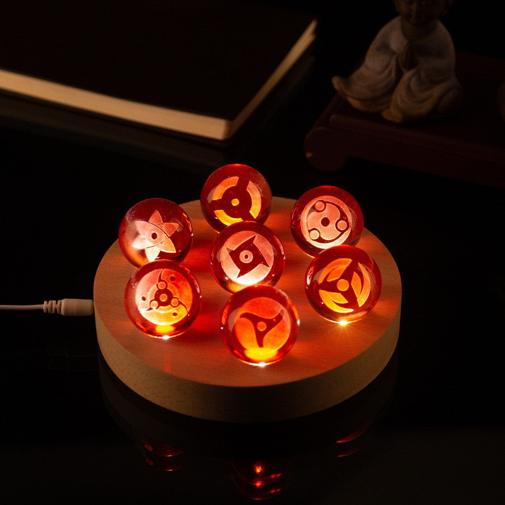 Anime Sasuke Sharingan Bola de Cristal com Base de LED 7 Peças Criativas Enfeite de Mesa Luzes Japonesas Ninjas Fãs Presente de Aniversário