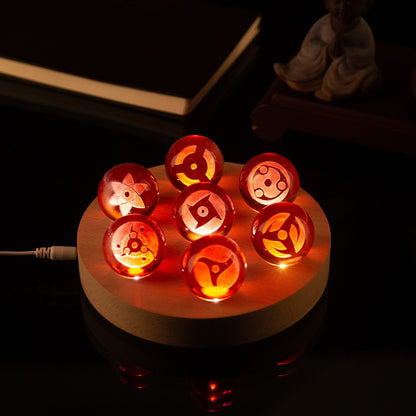 Anime Sasuke Sharingan Bola de Cristal com Base de LED 7 Peças Criativas Enfeite de Mesa Luzes Japonesas Ninjas Fãs Presente de Aniversário