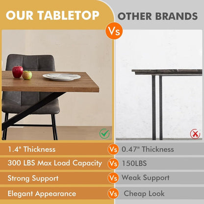 55.1" Dining Table for 2 4 Person, Small Rectangular Mid Century Modern Kitchen Table with Metal Cross Legs for Restaurant
