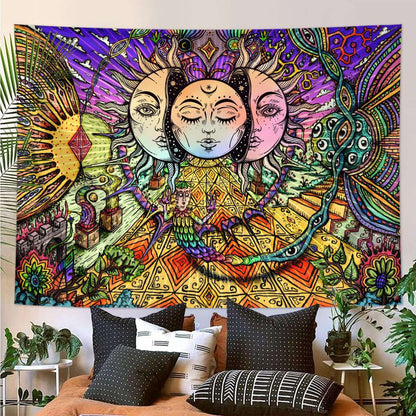 1pc Bohemian Mandala Tapestry, Retro Plant Flower psychedelic Tapestry, Hippie Style Room Decoration Wall Hanging
