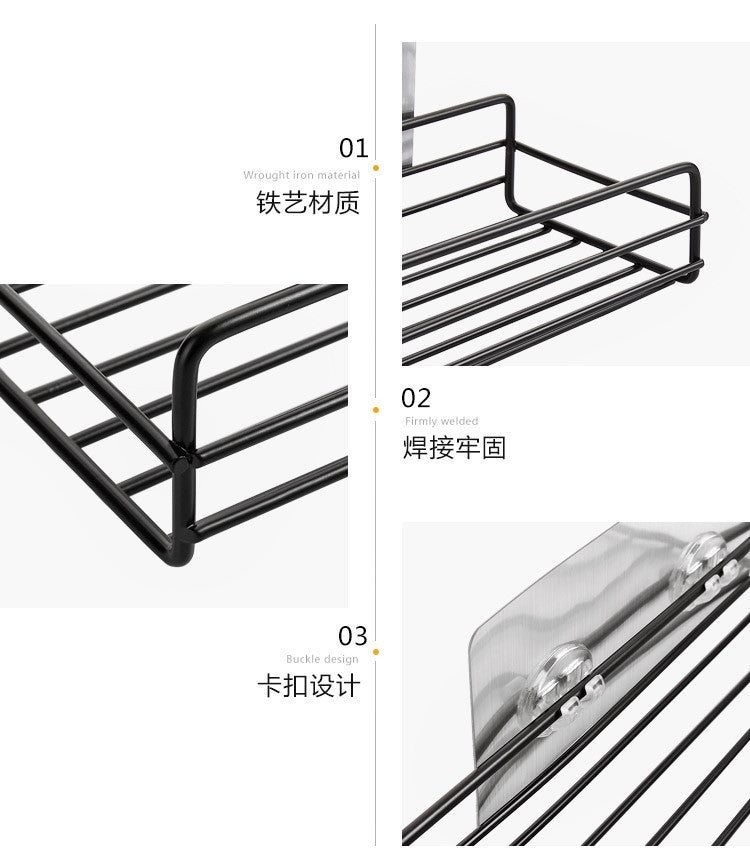 Prateleira de banheiro de ferro forjado estilo japonês, rack de armazenamento de gel de banho montado na parede, suporte de higiene pessoal sem furos para toalete