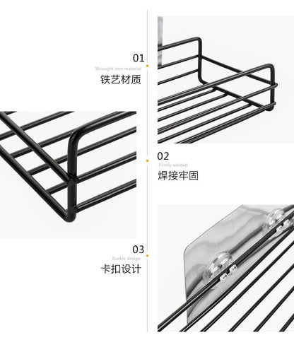 Prateleira de banheiro de ferro forjado estilo japonês, rack de armazenamento de gel de banho montado na parede, suporte de higiene pessoal sem furos para toalete