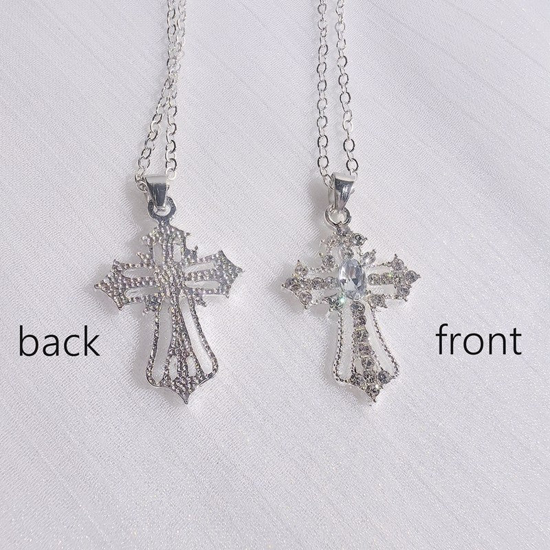 Gothic Big Zircon Cross Necklace Unisex Y2K Irregular Goth Large Cross Pendant Necklaces  for Men Women Couple Necklace Jewelry