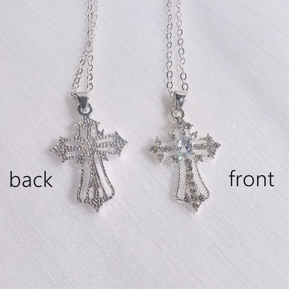 Gothic Big Zircon Cross Necklace Unisex Y2K Irregular Goth Large Cross Pendant Necklaces  for Men Women Couple Necklace Jewelry