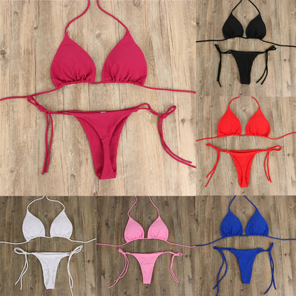 Pink Swimsuit Bikini Women Solid Color Sexy High Leg Thong Swimwear Bikinis 2022 New Female 2 Piece Bathing Suit Beachwear