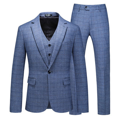 Mens Suits 3 Piece Business Office Formal Set Checkered Pattern Slim Fit Blazer Vest Pants High Quality Luxury Work Wedding