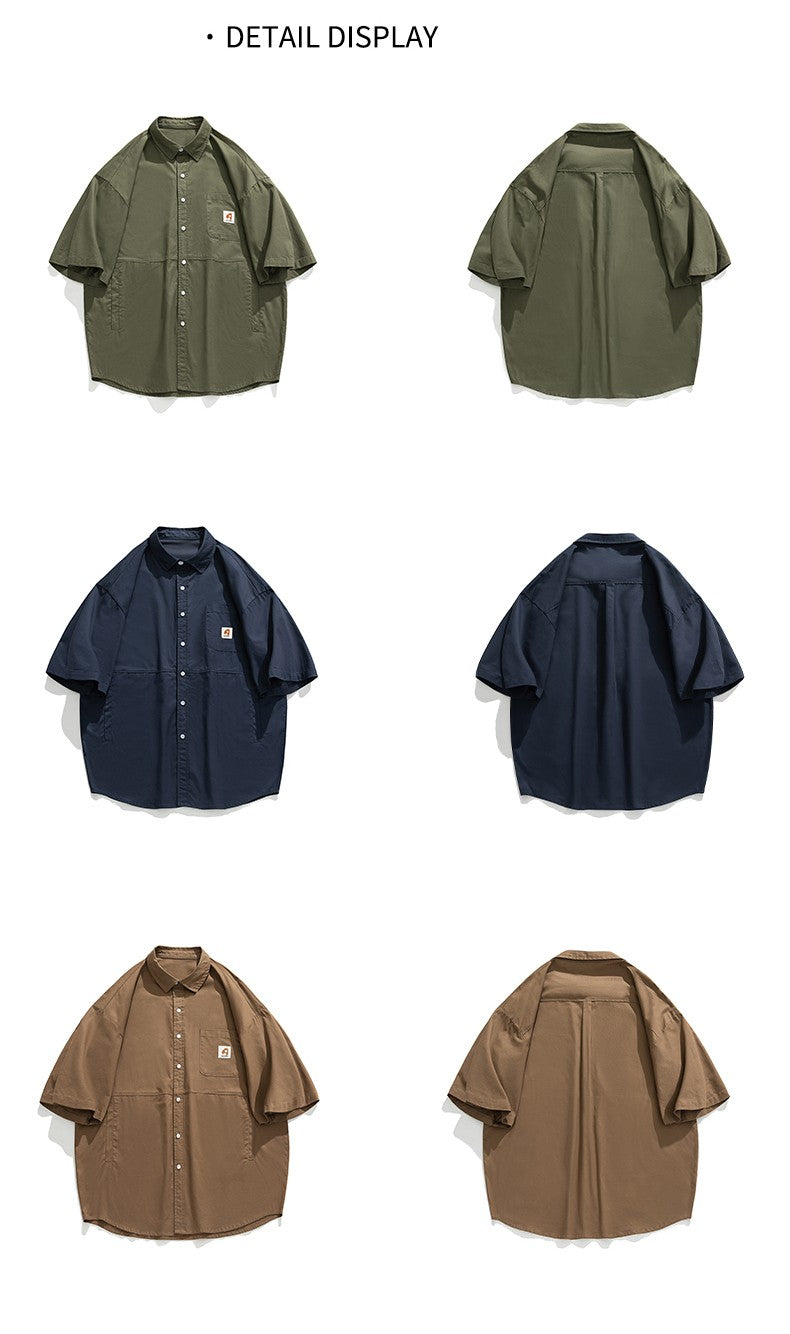 Japan Style Cargo Shirts Men Summer  Pure Cotton Loose Casual Pocket Shirts Men Women Plus Size Short Sleeve Shirt