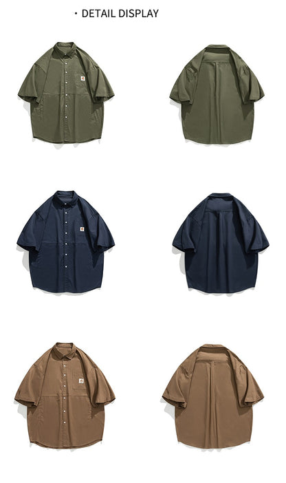 Japan Style Cargo Shirts Men Summer  Pure Cotton Loose Casual Pocket Shirts Men Women Plus Size Short Sleeve Shirt