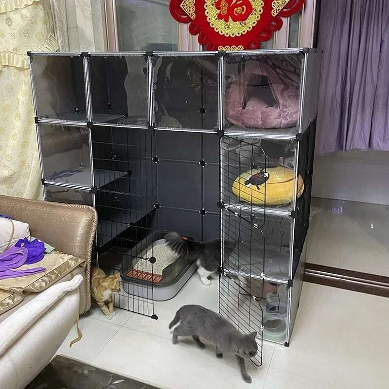Super Grandes Gaiolas de Gatos com Espaço Livre Casa para Animais de Estimação Interna Villa para Gatos com Caixa de Areia Integrada Gabinete Nórdico Multi-Camadas para Gatos