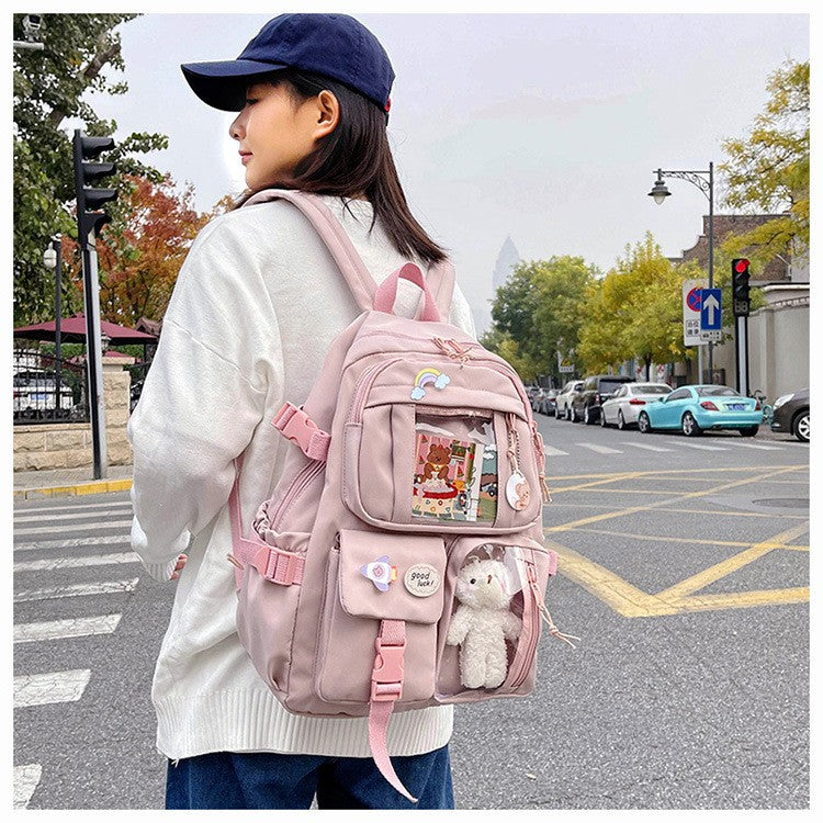 Mochila Feminina Fofa Desenho Animado Moda Adolescente Estudante Mochila Escolar Adorável Bolsa Feminina Mochila Escolar Versátil para Meninas