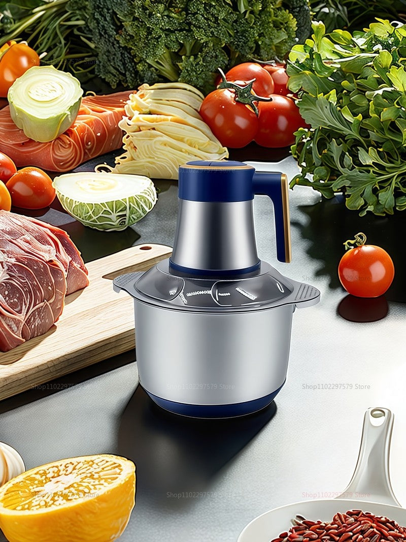 Moedor de Carne Elétrico 5L Triturador de Alimentos Aço Inoxidável Processador Cortador de Legumes Multifuncional para Liquidificadores de Cozinha