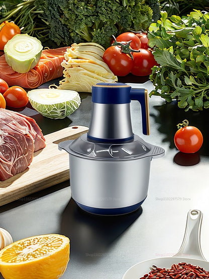 Moedor de Carne Elétrico 5L Triturador de Alimentos Aço Inoxidável Processador Cortador de Legumes Multifuncional para Liquidificadores de Cozinha