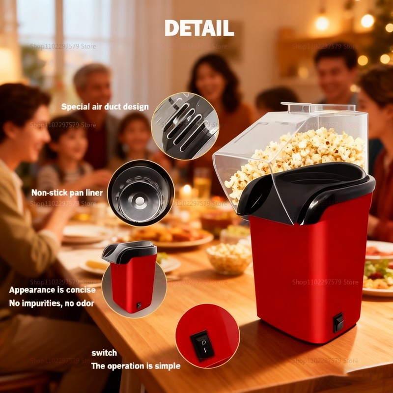 Mini Popcorn Maker: Electric Hot Air Corn Popper with fast heating, a Compact Snack Machine for Movie Night Parties Home Kitchen