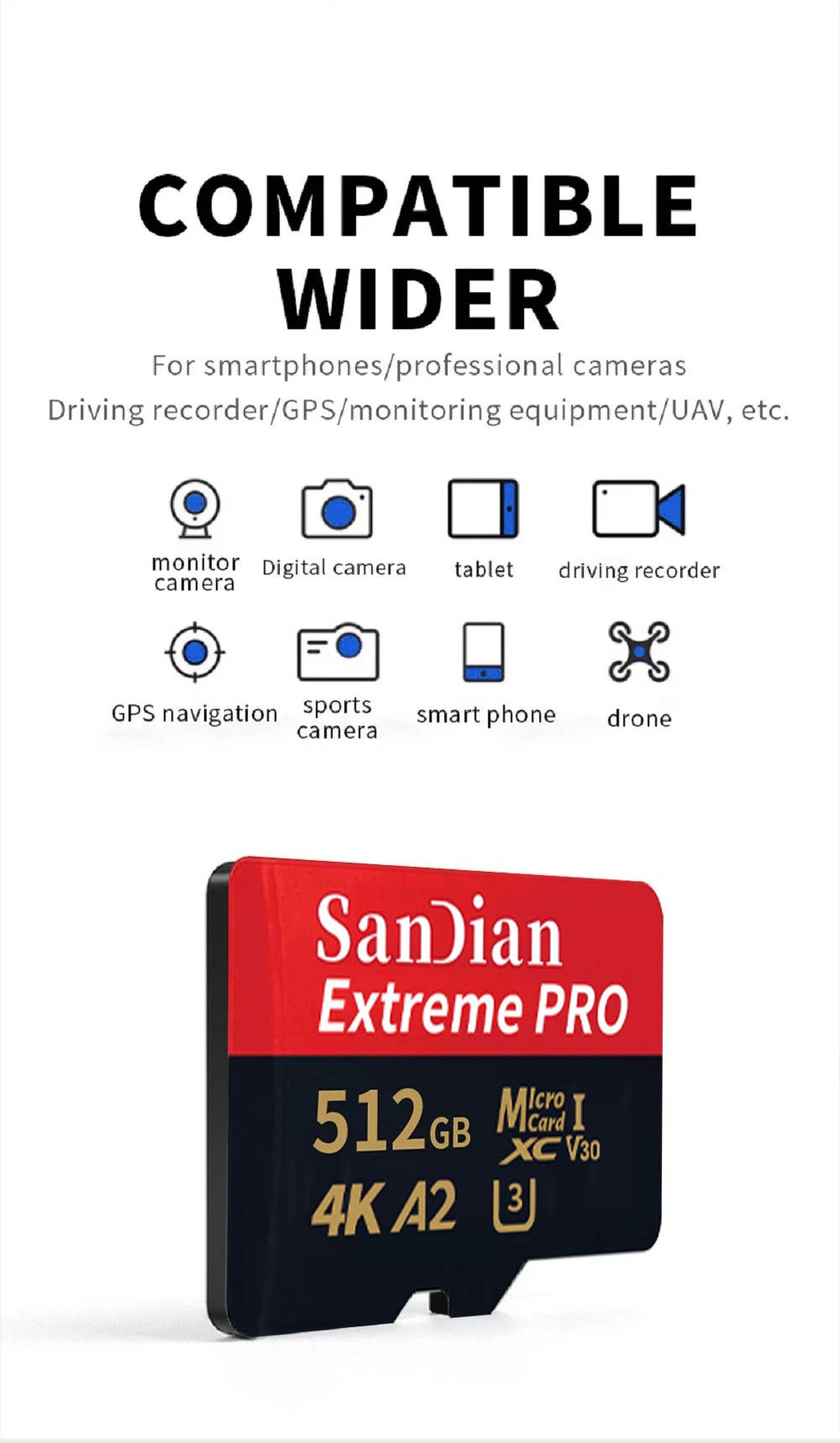 Cartão Micro SD TF Original 128GB 256GB Classe 10 Cartão de Memória de Alta Velocidade U3 4K 512GB Cartão Flash TF 1TB para Smartphone Câmera Drone