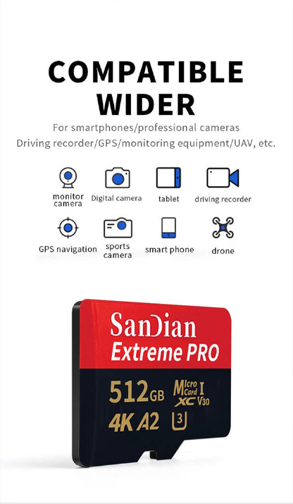 Cartão Micro SD TF Original 128GB 256GB Classe 10 Cartão de Memória de Alta Velocidade U3 4K 512GB Cartão Flash TF 1TB para Smartphone Câmera Drone