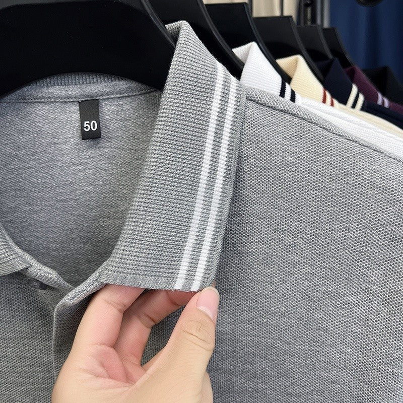 100Cotton Luxury Quality Men's Polo Shirt Striped Collar Breathable V-Print Long Sleeve Autumn Lapel T-Shirt Business Menswear