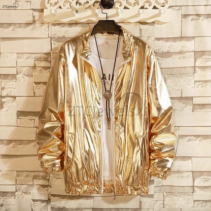 Adults Men's Shiny Metallic Suits Adult Disco Outfit Jacket Pants Halloween Dress Up Nightclub Dance Rave Cosplay Costume
