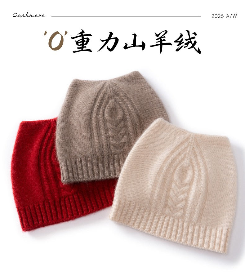 Autumn Winter Cute Hat Knitted 100% Cashmere Wool Hat Cat Ears Thickened Warm Ear Protection Knitted Beanie
