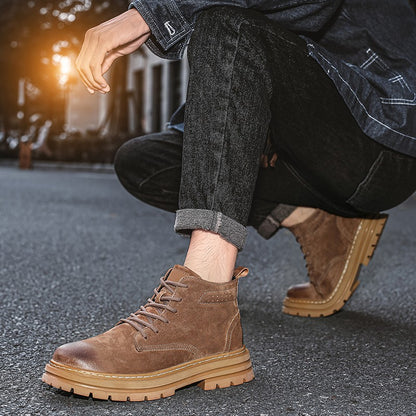 Lace Up High-top Ankle Boots Classi Male Simple Desert Boots British Style Men Casual Leather Cowboy Boots Business Outdoor Shoe