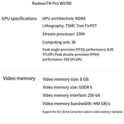 Placa de Vídeo Nova Original AMD Radeon Pro W5700 8GB GDDR6 para Renderização e Modelagem de Alta Fidelidade