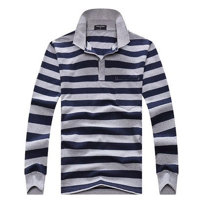Cotton Polos Men Long Sleeve Mens Polo Shirt Spring Autumn Striped Male Polo Dress Classic Business 2018 Father Gift Drop Ship