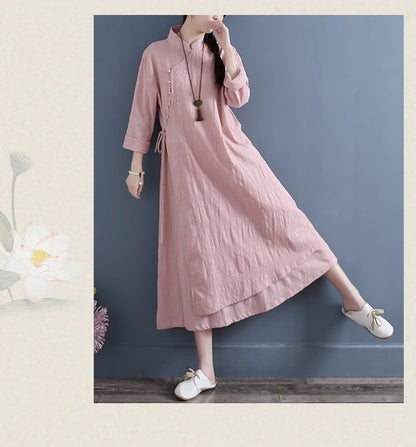 NYFS 2025 Spring Autumn New Womens Dresses Vestidos Robe Elbise Loose Plus Size Cotton Linen Double Layer Long Dress