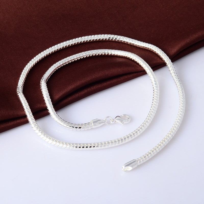 Colar Corrente Masculino Prata Snake 4mm 50cm, Colar Joia Prata Esterlina 925 para Mulheres