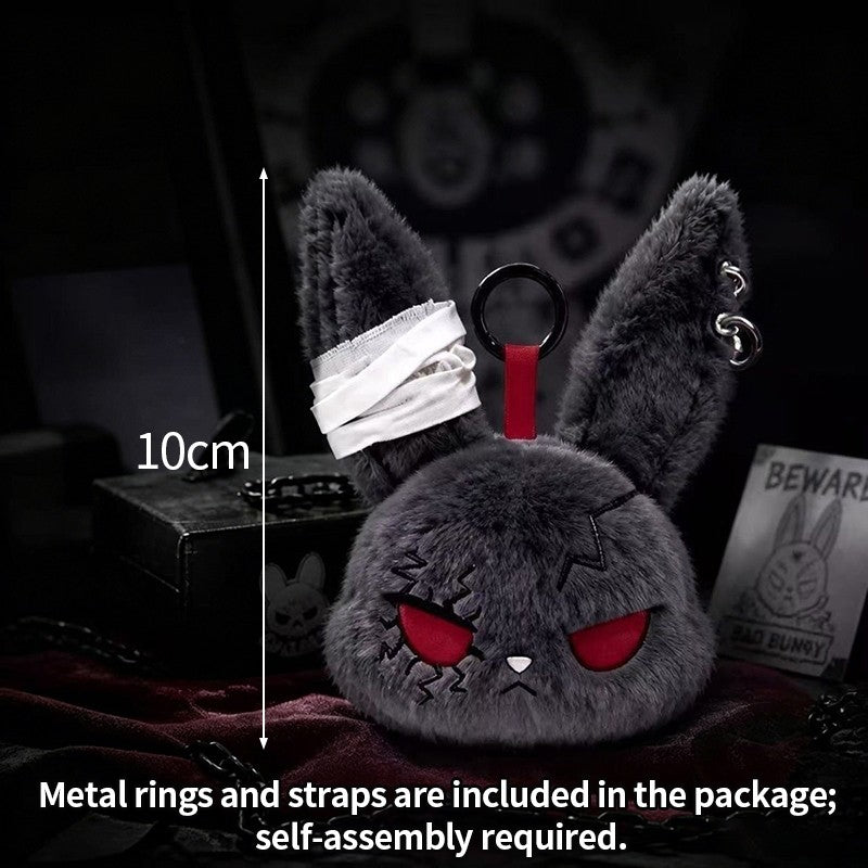 Gothic Bunny Plush Keychain Rabbit Bag Charm Bandage Rabbit Pendant Dark Horror Bunny Doll Keyring Bag Charm Halloween Gifts