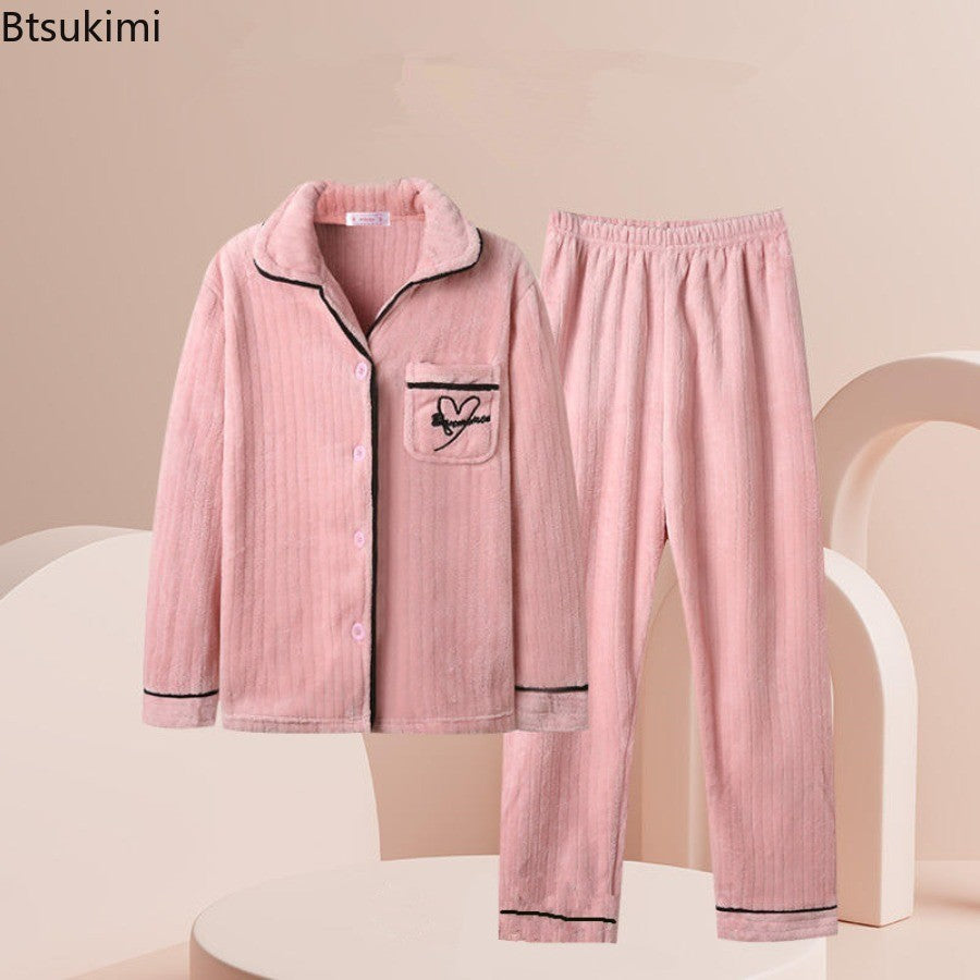 New 2025 Women's Coral Velvet Keep Warm Pajama Sets Autumn and Winter Thickened Fleece Warm Flannel Household Clothes for Women