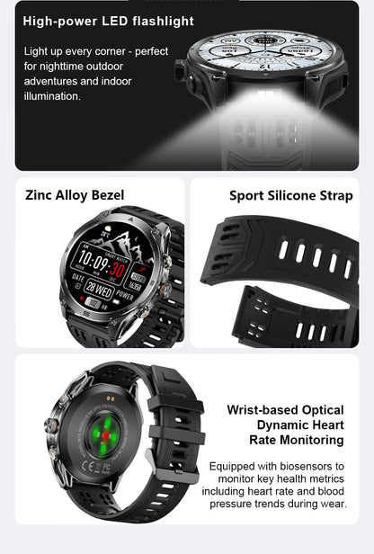 Novo Smartwatch GPS 2025 Bateria de 1000mAh Bússola 10ATM À Prova D'água Táticas Esportivas Lanterna Chamada BT Smart Watch Para Homens Para xiaomi