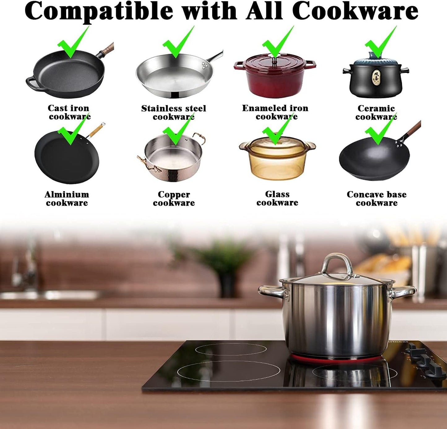 Karinear 4 Burners Electric Cooktop, 24 Inch Built-in, 220-240v, 6000W, Knob Control, Residual Heat Indicator,Hard Wire(No Plug)