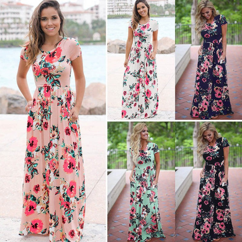 Women Summer Floral Print Maxi  2025 Loose White Boho Beach Dress Women Vintage