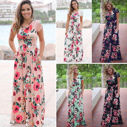 Women Summer Floral Print Maxi  2025 Loose White Boho Beach Dress Women Vintage