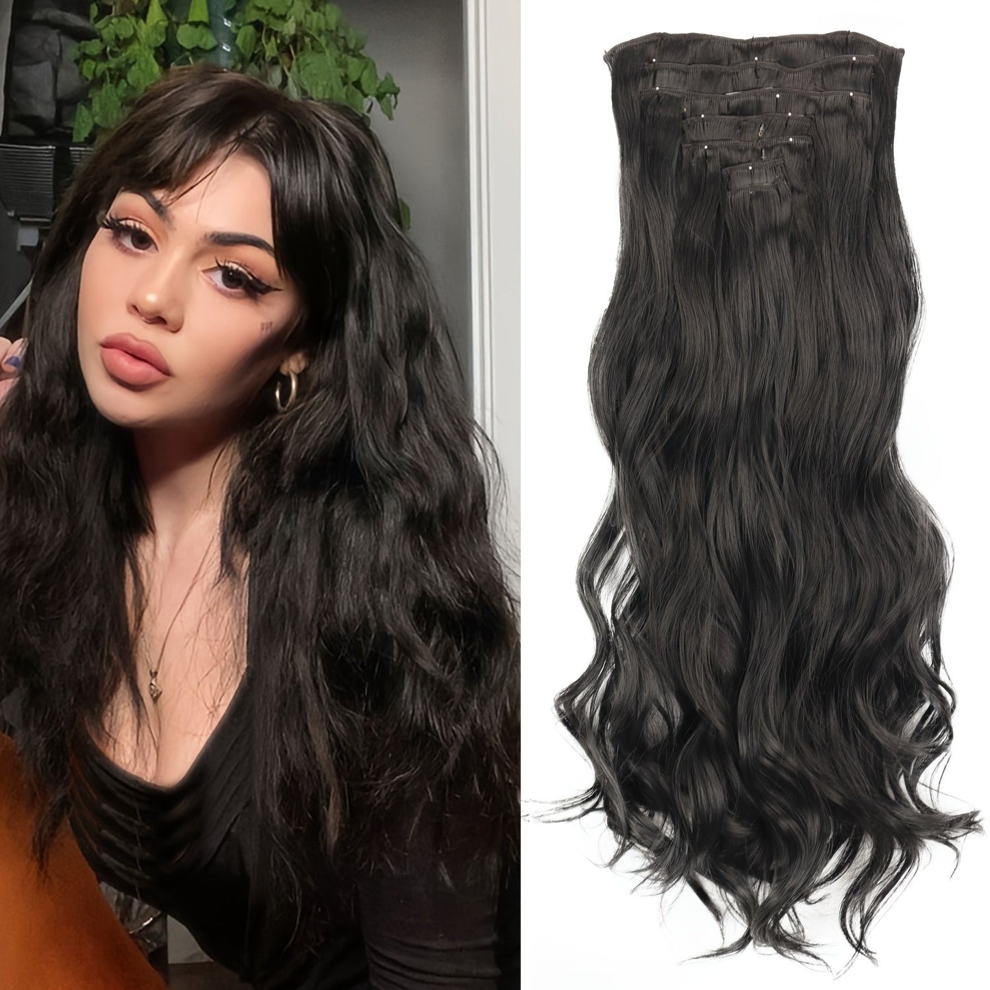 Cabelo Liso Comprido 16 Clipes 7 Pçs/Conjunto de Apliques de Cabelo Sintético Natural Loiro Preto Resistente ao Calor 2026