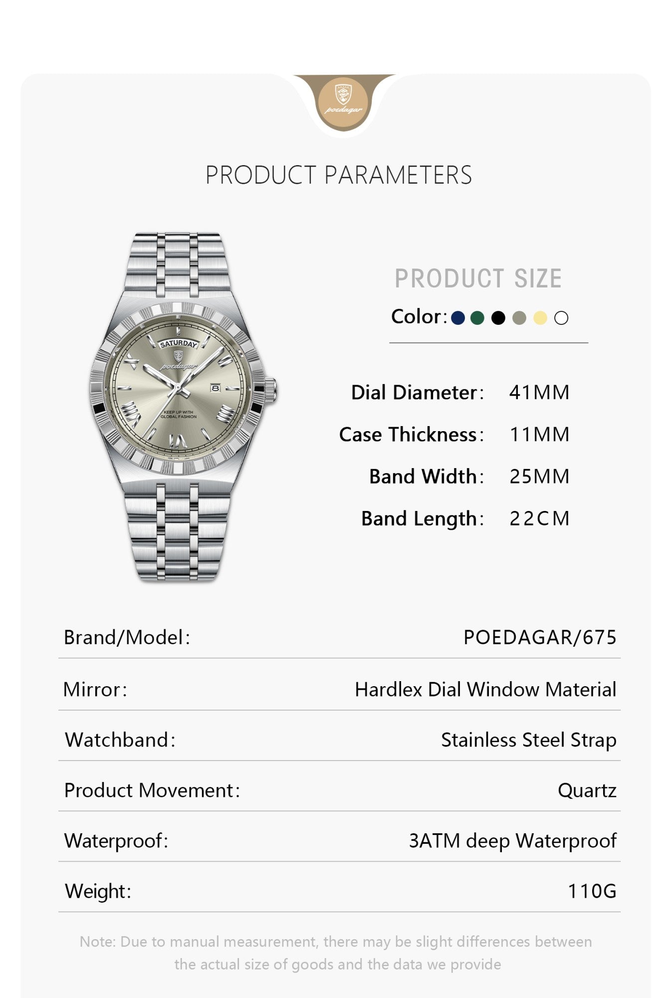 POEDAGAR Luxury Business Man Watch Week Date Waterproof Luminous Watches For Men Stainless Steel Quartz Fashion Men's Wristwatch