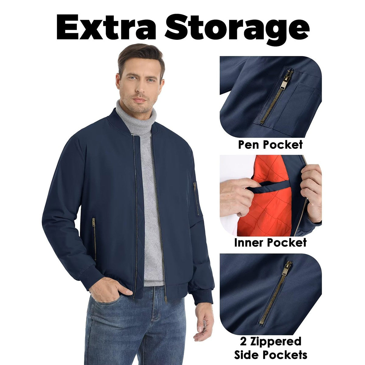 MAGCOMSEN Men's Aviator Jackets Thick Warm Orange Lining Bomber Jackets Fall Winter Casual Windproof Coats