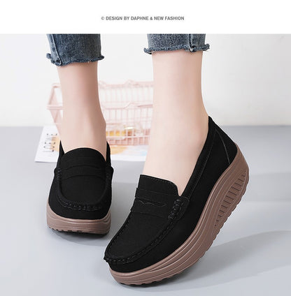 Ngouxm Women Flat Platform Loafers Ladies Elegant Suede Leather Moccasins Shoes Woman Slip On Moccasin Women's Casual Shoes