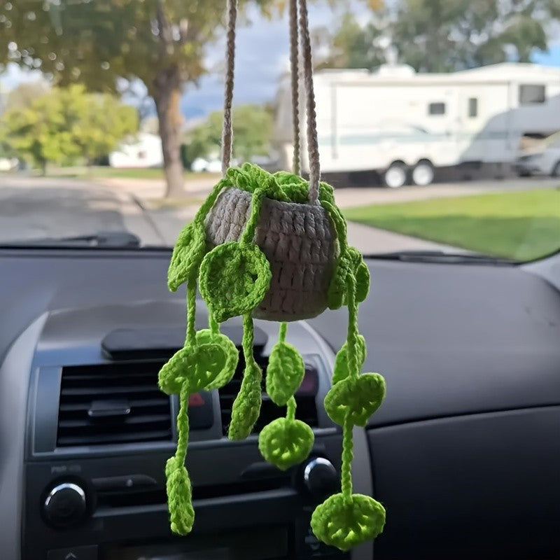 Acessório para Pendurar no Retrovisor do Carro Artesanal de Crochê Plantinha de Vasinho Decoração de Carro Acessórios para Interior de Carro