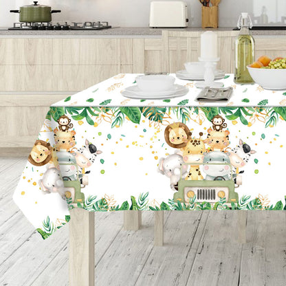 Cartoon Animal Tablecloth Jungle Safari Theme Party Supplies Disposable Table Cover Baby Shower Kids Birthday Party Decorations