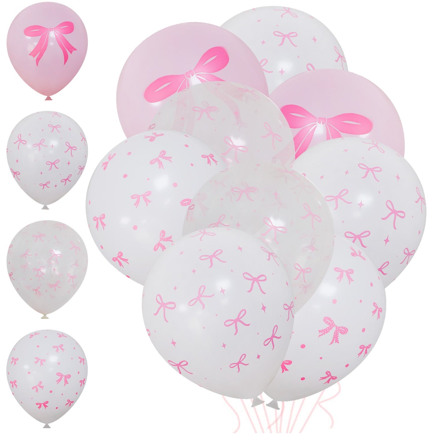 50/10pcs Bow Theme Latex Balloon 12 Inches Bowknot Print White Balloons for Kids Girls Birthday Baby Shower Wedding Party Decor
