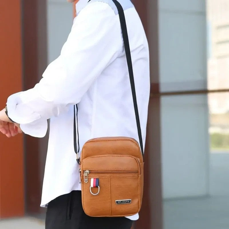 Crossbody Bag Men's High Quality PU Leather Shoulder Bag Large Capacity Chest Bag Fashion Casual Solid Color Crossbody Bag