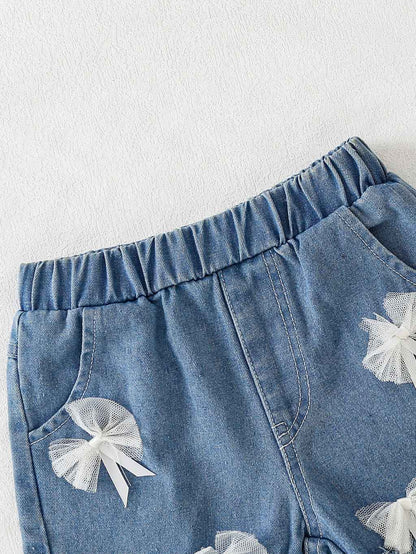 Clothes Set for 0-3Years Baby Girl Cute Cartoon Pattern Bow Short Sleeve Top + Denim Shorts Summer Costume for Toddler Girl