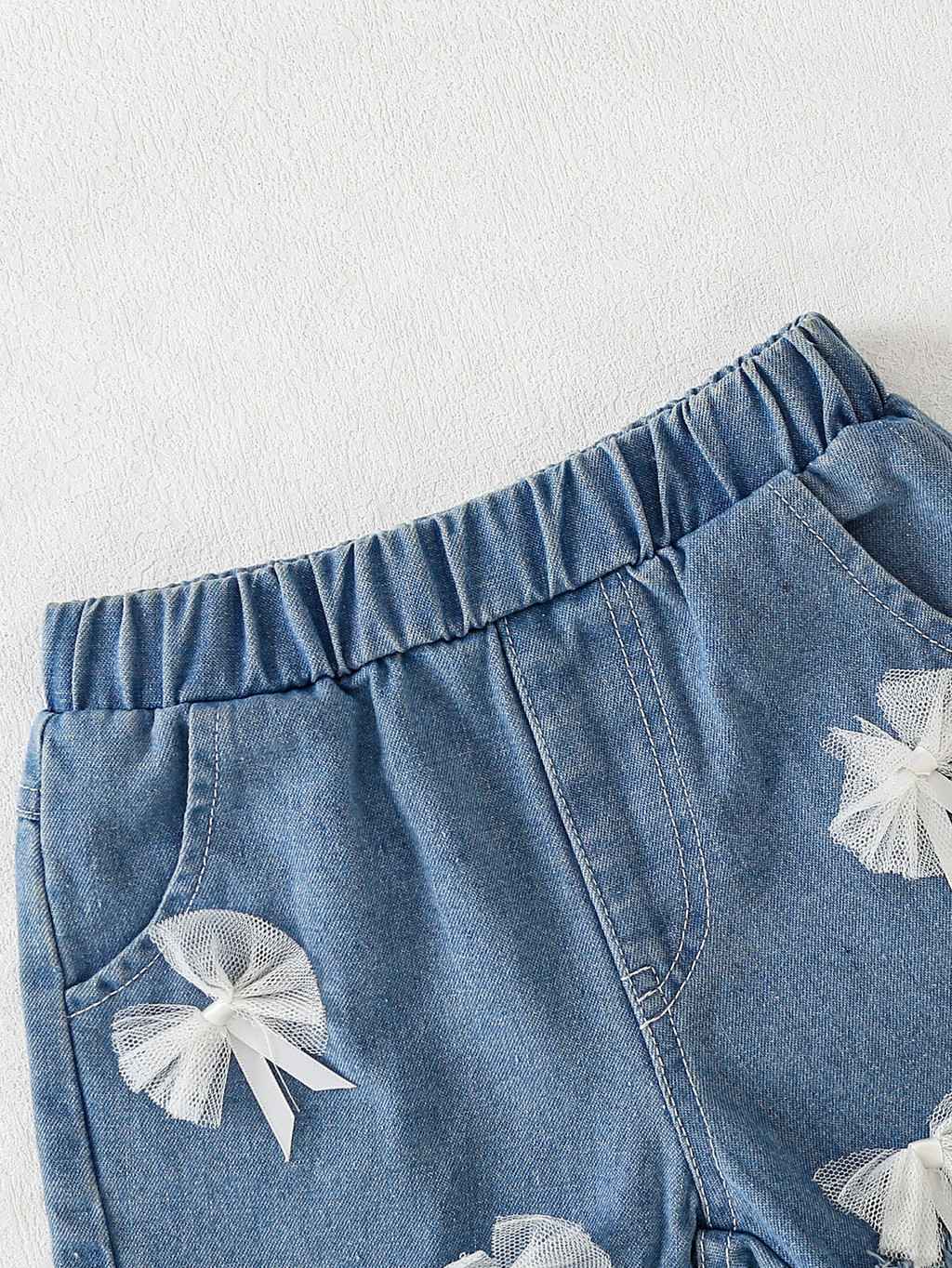 Clothes Set for 0-3Years Baby Girl Cute Cartoon Pattern Bow Short Sleeve Top + Denim Shorts Summer Costume for Toddler Girl