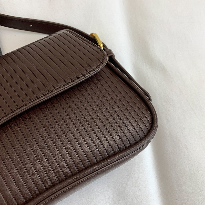Solid Color Striped Flannel Women Crossbody Bag Quiet Luxury Designer Bag Fashionable Elegant PU Leather Shoulder Bags for Women